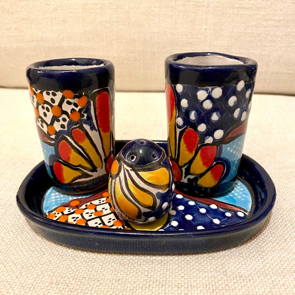 Handmade Talavera Mexican Pottery - 4piece Tequila Shot Set